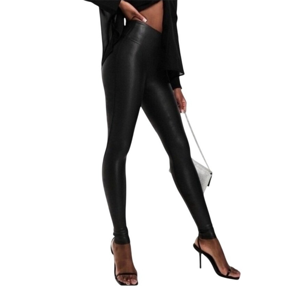 Spanx Faux Leather Leggings Black High Waisted SMALL PETITE